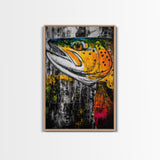 Vibrant Trout, Fishing Art, Rustic Wall Decor, Wildlife Art, Cabin Wall Art, Fisherman Gift, Framed Canvas Print, Nature Inspired Home