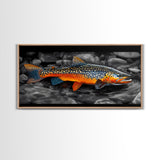 Rainbow Trout, Colorful Fish, Bold Patterns, River Stream – Framed Canvas Print, Fishing Wall Art, Cabin Decor, Rustic Wildlife