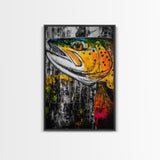 Vibrant Trout, Fishing Art, Rustic Wall Decor, Wildlife Art, Cabin Wall Art, Fisherman Gift, Framed Canvas Print, Nature Inspired Home