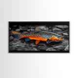 Rainbow Trout, Colorful Fish, Bold Patterns, River Stream – Framed Canvas Print, Fishing Wall Art, Cabin Decor, Rustic Wildlife
