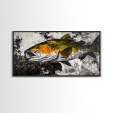 Trout Fish Art, Rustic Fishing Wall Art, Wildlife Painting, Extra Wide Art, Nature Lover Gift, Framed Canvas Print, Cabin Wall Decor