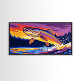 Jumping Trout, fly fishing art, trout art, nautical decor, rustic wall art, gift idea for him, lake Tahoe art, framed canvas print