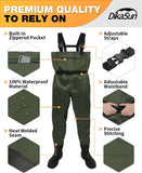 DikaSun Chest Waders with Boots — Lightweight Bootfoot Waders for Men & Women, Duck Hunting & Fly Fishing (US Sizes, Dark Green)