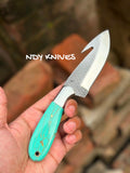 8" High-Carbon Rasp Steel Gut Hook Cowboy Knife with Turquoise Resin Handle