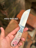 8" J2 Stainless Steel Skinner Knife with Pink & Pearl Swirl Resin Handle