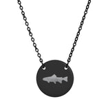Trout Silhouette Circle Necklace — Engraved Fishing Pendant