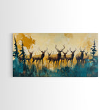 Deer Herd Painting, rustic wall art, farmhouse art, wildlife painting, nature painting, framed canvas print, woodland decor