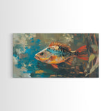 Trout, fish, colorful painting, fisherman painting, rustic wall art, trout art, framed canvas print, extra wide art, gift idea