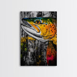 Vibrant Trout, Fishing Art, Rustic Wall Decor, Wildlife Art, Cabin Wall Art, Fisherman Gift, Framed Canvas Print, Nature Inspired Home