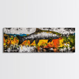 Salmon Wall Art, Rustic Fish Painting, Fishing Cabin Decor, Nature Wildlife Print, Lakehouse Art, Fall Colors, Framed Canvas Print