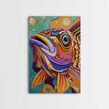 Fish Colorful, Tropical, Bold, Framed Canvas Print, vibrant ocean art, coastal bathroom decor, abstract tropical fish painting, boho beach