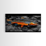 Rainbow Trout, Colorful Fish, Bold Patterns, River Stream – Framed Canvas Print, Fishing Wall Art, Cabin Decor, Rustic Wildlife