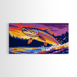 Jumping Trout, fly fishing art, trout art, nautical decor, rustic wall art, gift idea for him, lake Tahoe art, framed canvas print