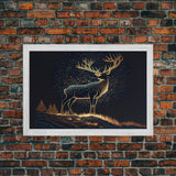 Deer made of stars, reflection stag, framed canvas print, unique wall art, starry night stag