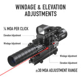 Pinty Nova 3-in-1 3-9x32 SFP Rifle Scope Combo, Red Laser