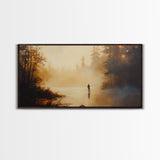 Retro Oil Painting Print of a Fly Fisher - Framed Canvas Print - Fishing Wall Art, Fisherman Painting, Fishing Gift, Gift for Fisher