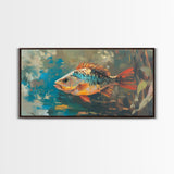 Trout, fish, colorful painting, fisherman painting, rustic wall art, trout art, framed canvas print, extra wide art, gift idea