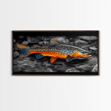 Rainbow Trout, Colorful Fish, Bold Patterns, River Stream – Framed Canvas Print, Fishing Wall Art, Cabin Decor, Rustic Wildlife