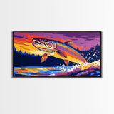 Jumping Trout, fly fishing art, trout art, nautical decor, rustic wall art, gift idea for him, lake Tahoe art, framed canvas print