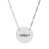 Trout Silhouette Circle Necklace — Engraved Fishing Pendant