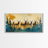 Deer Herd Painting, rustic wall art, farmhouse art, wildlife painting, nature painting, framed canvas print, woodland decor