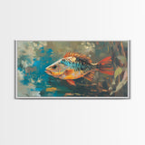 Trout, fish, colorful painting, fisherman painting, rustic wall art, trout art, framed canvas print, extra wide art, gift idea