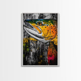 Vibrant Trout, Fishing Art, Rustic Wall Decor, Wildlife Art, Cabin Wall Art, Fisherman Gift, Framed Canvas Print, Nature Inspired Home