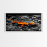 Rainbow Trout, Colorful Fish, Bold Patterns, River Stream – Framed Canvas Print, Fishing Wall Art, Cabin Decor, Rustic Wildlife
