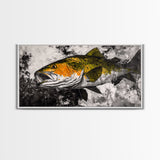 Trout Fish Art, Rustic Fishing Wall Art, Wildlife Painting, Extra Wide Art, Nature Lover Gift, Framed Canvas Print, Cabin Wall Decor