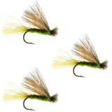 3 Pack Barbless Olive X Caddis Emerging Caddis Adult Fly - Hook Size 14
