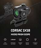 Red Win Corsac 1x18 Micro Prism Scope Etched Reticle 8 Day+2 NV IPX67 Hunting Optic RMP1