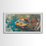 Trout, fish, colorful painting, fisherman painting, rustic wall art, trout art, framed canvas print, extra wide art, gift idea