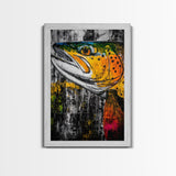 Vibrant Trout, Fishing Art, Rustic Wall Decor, Wildlife Art, Cabin Wall Art, Fisherman Gift, Framed Canvas Print, Nature Inspired Home