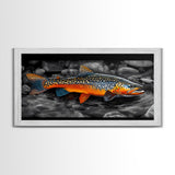 Rainbow Trout, Colorful Fish, Bold Patterns, River Stream – Framed Canvas Print, Fishing Wall Art, Cabin Decor, Rustic Wildlife