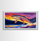 Jumping Trout, fly fishing art, trout art, nautical decor, rustic wall art, gift idea for him, lake Tahoe art, framed canvas print