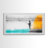 Fisherman at Twilight, fly fishing art, fisherman painting, moody art, nature wall art, rustic decor, panoramic painting, Canvas Print