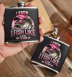 Personalized Fishing Leather Flask - Gift Idea for Fishing Lovers - I Know I Fish Like A Girl Try To Keep Up