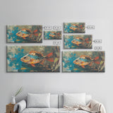 Trout, fish, colorful painting, fisherman painting, rustic wall art, trout art, framed canvas print, extra wide art, gift idea