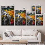 Vibrant Trout, Fishing Art, Rustic Wall Decor, Wildlife Art, Cabin Wall Art, Fisherman Gift, Framed Canvas Print, Nature Inspired Home
