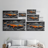 Rainbow Trout, Colorful Fish, Bold Patterns, River Stream – Framed Canvas Print, Fishing Wall Art, Cabin Decor, Rustic Wildlife
