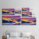 Jumping Trout, fly fishing art, trout art, nautical decor, rustic wall art, gift idea for him, lake Tahoe art, framed canvas print