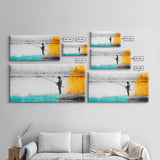Fisherman at Twilight, fly fishing art, fisherman painting, moody art, nature wall art, rustic decor, panoramic painting, Canvas Print