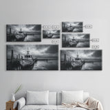 Fishing boat, nautical decor, coastal painting, rustic art, panoramic painting, extra wide art, above sofa art, framed canvas print