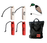 HuntEmUp Hunting Dog Training Equipment -  4 pc Canvas Bumpers With Throw Ropes + Dead Fowl Mallard Dummy +  Mesh Bumper Bag
