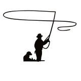 Trout Fly Fisherman with Dog Fishing Window Decal Sticker - 7523