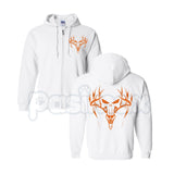 Orange Deer Antler Skull Hunting Graphic Zip-Up Hoodie – Blaze Orange Outdoorsman Outerwear, Wildlife Camo Style Sweatshirt