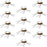 Barbless Pat's Barred Rubber Legs Tungsten Bead Jigged Coffee/Tan Euro Nymph  - Set of 12 Flies Hook Size 6