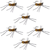 Barbless Pat's Barred Rubber Legs Tungsten Bead Jigged Coffee/Tan Euro Nymph  - Set of 6 Flies Hook Size 6