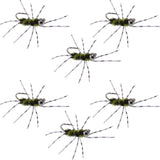 Barbless Pat's Barred Rubber Legs Tungsten Bead Jigged Black/Olive Euro Nymph  - Set of 6 Flies Hook Size 6