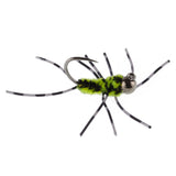 3 Pack Barbless Pat's Barred Rubber Legs Tungsten Bead Jigged Black/Chartreuse Euro Nymph  - Hook Size 6